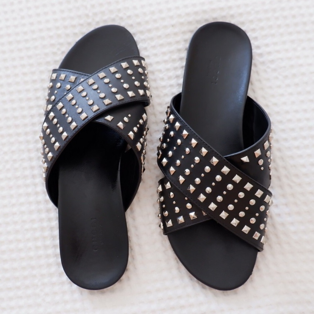 Gucci Black Sandals with Silver Studs